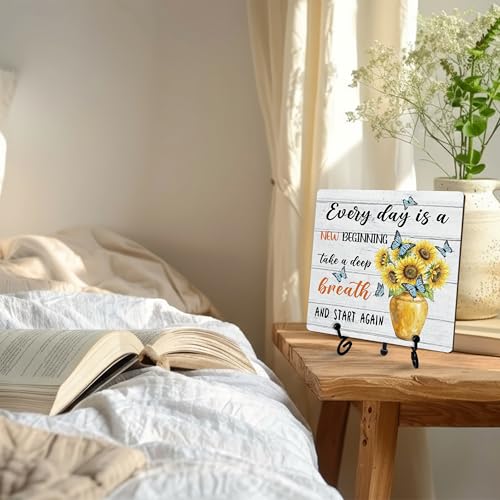 Everyday Is A New Beginning Wooden Sign (Retro Sunflower 4)