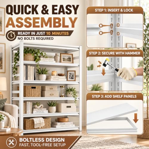 Heavy Duty Metal Bookshelf Adjustable 5 Tier Book Shelf with Bolt (Well‑Loved 72"H×35.4"W×15.7"D)