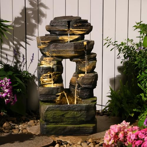 Arch Garden Fountain with LED Lights (Dark Gray)