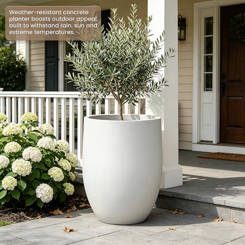Large Round Bullet White Concrete Planter 21.7" Tall (White / 21.7" h)