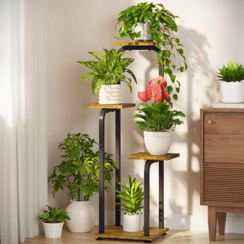 Plant Stand Shelf Tall for Indoor Corner Flower Rack (Classic Brown-Black / 4 Tier)