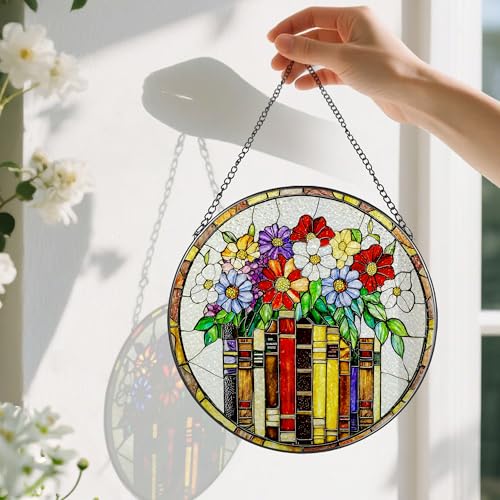 8 Inch Flower Books Stained Glass Ornament (Flower Book)