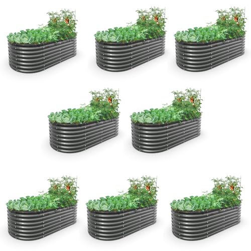 Anleolife 8 Bed 6x3x2ft Oval Galvanized Raised Garden Beds (Set of 8 / 0108-grey)