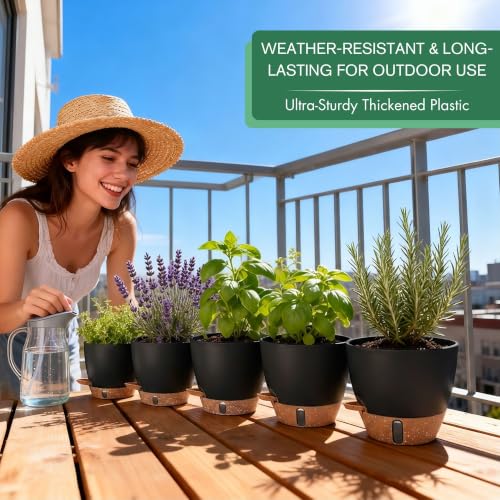 5-Pack 10/9/8/7/6.5Inch Self Watering Plant Pot for Inoor/ Ourdoor Plants (Black / 6.5/7/8/9/10 Inch)