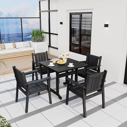 Patio Dining Table Set (Black / 4-Seat(5PCS)35.4"Table)