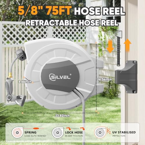 Retractable Garden Hose Reel (Light Grey / 5/8"×75FT)