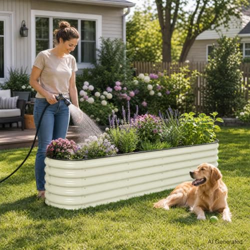 9-in-1 Modular Aluzinc Metal Raised Garden Bed, 89" L x 17.7" W x 17" H, Outdoor Planter Box for Vegetables, Flowers, and Herbs, Beige