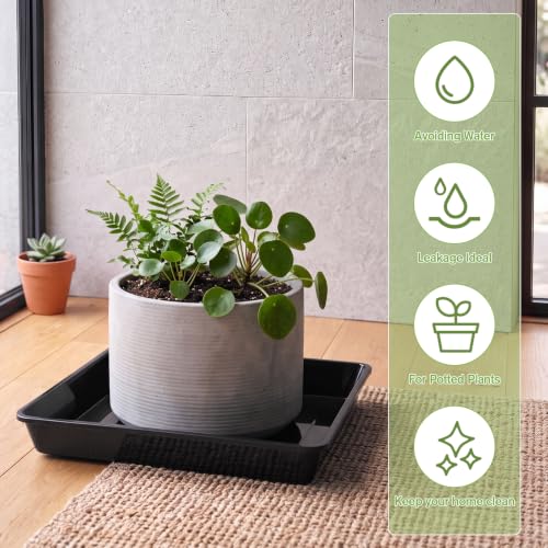 12 Pcs Plastic Plant Saucers Tray (Black / 14 Inch / Square)