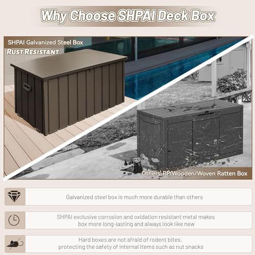 Outdoor Metal Storage Deck Box Waterproof 200 Gal Patio Pool Deck Box (Dark Brown)