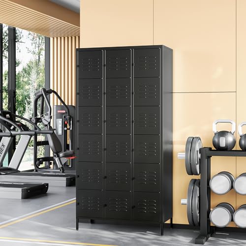 Metal Locker with 18 Doors Employees Locker (Black(4 Legs) / 18 Doors-Wide-71")