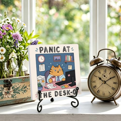 Funny Office Wooden Plaque for Office Book Shelf Table Decor 6.3x6.3 Inch (Multicolor 1713 / Wooden sign with iron frame（6.3 x 6.3 inches）)