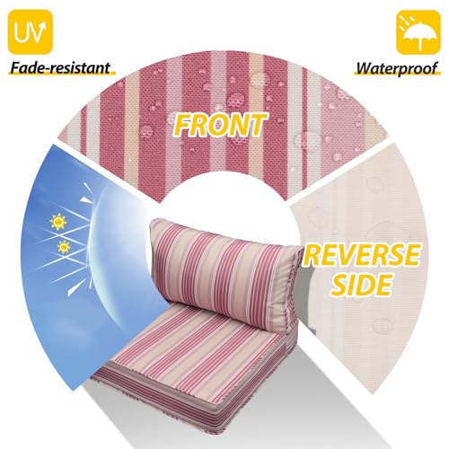 Outdoor Chair Cushions (Dusty Rose Garden Stripe / 23.5"x25.5"x5" / 23.5"x13.5")