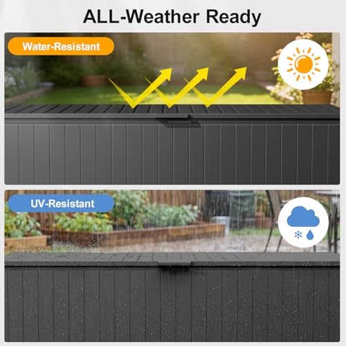 250 Gallon Metal Large Outdoor Deck Box with 4 Wheels (250 Gallon / Black)