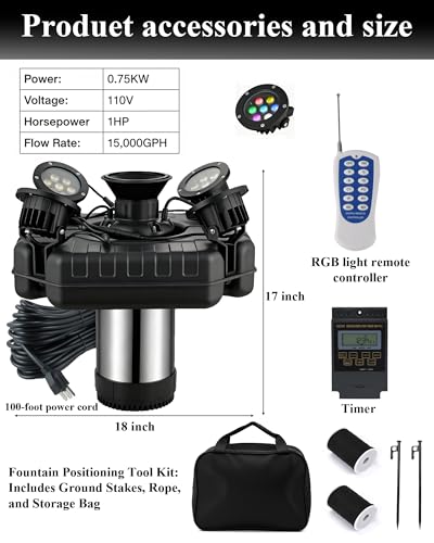 Pond Fountain Aerator with Lights (Black)