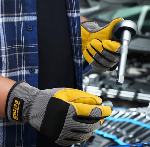 Cow Leather Palm Gardening Work Gloves for Men 1 Pair Golden XL (Grey - Classic / X-Large)