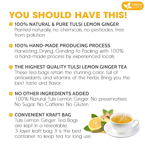 Premium 55 Tulsi Lemon Ginger Tea Bags (55 Tea Bags)