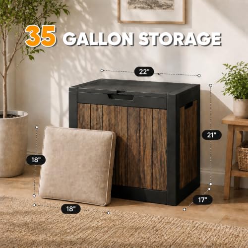 35 Gallon Outdoor Storage Box Waterproof Deck Box for Patio (Walnut / 35 Gallon)