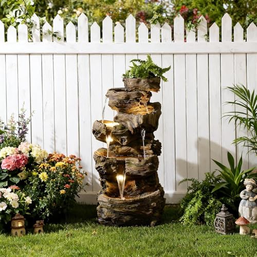 40H Realistic Tree Cascading Outdoor Water Fountain with 5 Tiers (46.2H / Brown-wooden)