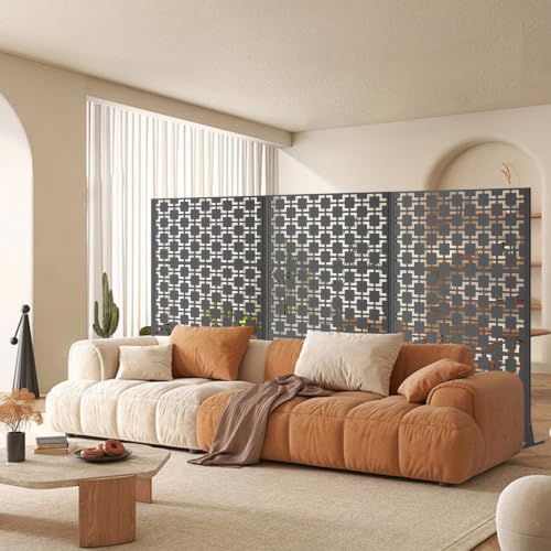 Metal Privacy Screen Outdoor Freestanding (Black / Rectangle C)