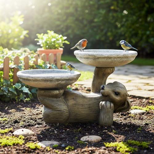 16.3" Fibre Reinforced Concrete Outdoor Birdbath (16.3inches / wood color)