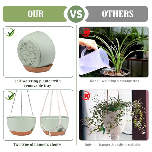 2 Pack 10 Inch Self Watering Hanging Planter for Indoor Outdoor Plants (Green / 10 inch)