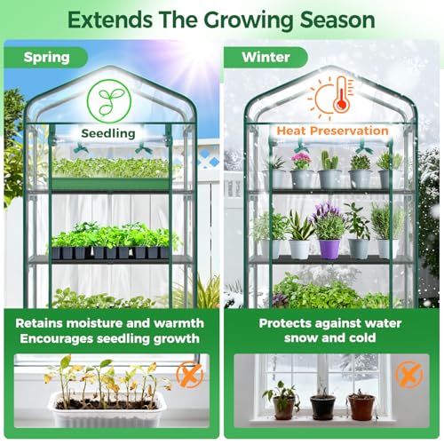 Mini Greenhouse for Indoor Outdoor with Wheel (Clear / Large)