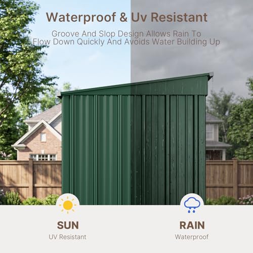 8x6 FT Outdoor Shed (Green / 8' x 6' FT/Sloped-roof)