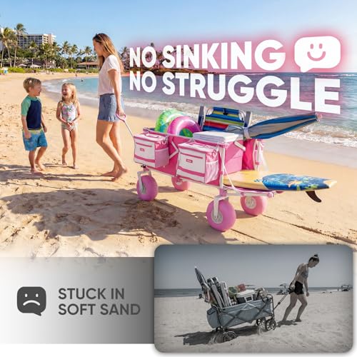 Heavy Duty Beach Wagon with 9" Big Sand (Pink)