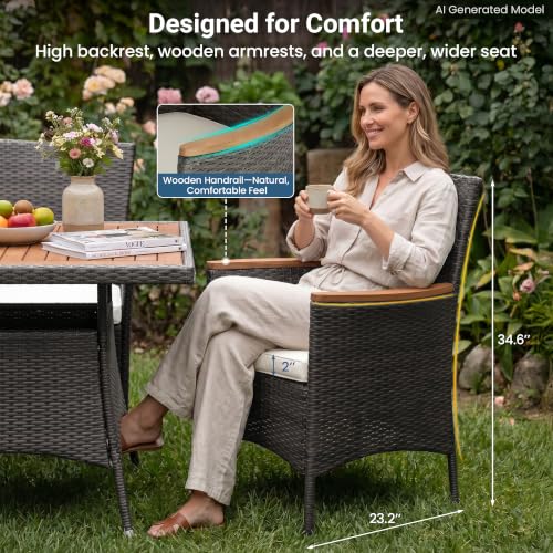 10 Pieces Ratton Patio Table and Chairs with Acacia Tabletop (Grey-beige / 10-Pieces)