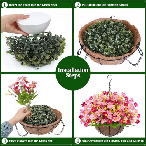 Artificial Hanging Flowers Basket for Outdoor Spring Summer Decor (Daisy Pink Mix)