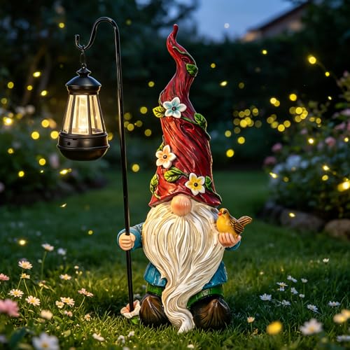 19.3" Large Garden Gnomes Outdoor Statue with Solar Lights (Large Gnome)
