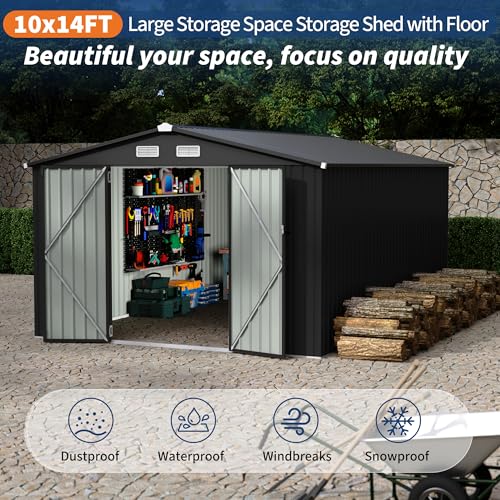 10X14 FT Metal Storage Sheds Outdoor (Gray / 10x14FT)