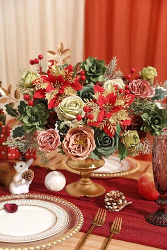 Artificial Christmas Flowers Set with Poinsettia (Christmas Red)