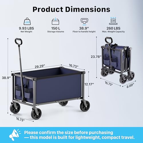 29.3" Collapsible Wagon Cart (Darkblue / 150L)