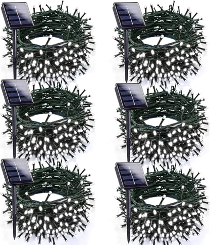 Solar Christmas Lights Outdoor 6 Pack 198FT 600LED String Lights Cool White (Cool White / 6 pack)