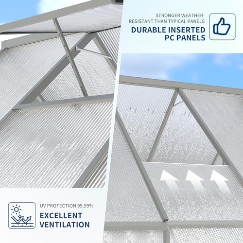 6X4FT Polycarbonate Greenhouse with Aluminum Frame (Silver / 6x4FT)