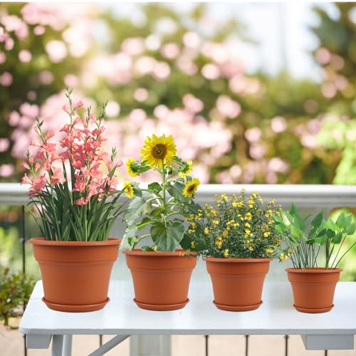 Plant-Pots-Planters-Indoor-Outdoor, 10 inch 4 Pack Terracotta (4 Count)