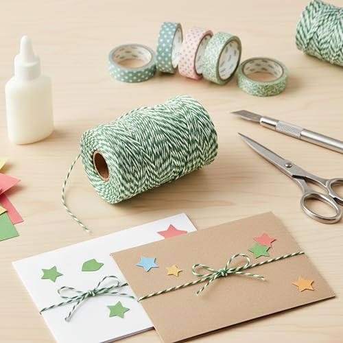 Green & White Cotton Twine 500 Feet (Green White / 12 PLY- 500 FEET- Pack of 1)