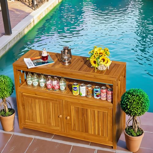 2 Tier Outdoor Storage Cabinet in Acacia Wood (Light Brown)