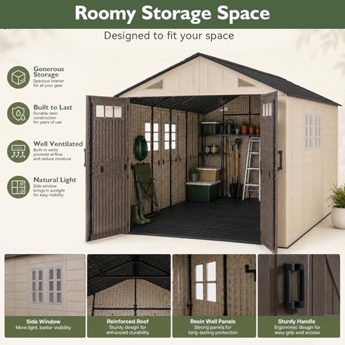 8x12 Ft Outdoor Storage Shed with Lighe & Floor (8x12)