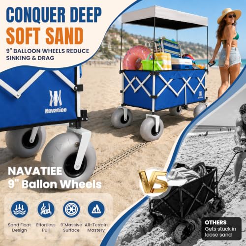 Beach Wagon with Big Balloon Wheels for Sand (Blue / 200L)