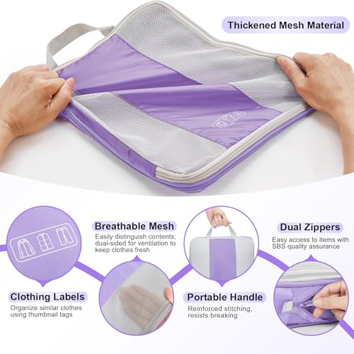 10 Set Compression Packing Cubes for Travel Essentials (Light Purple)