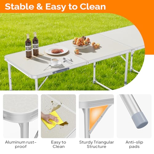 6ft Folding Camping Table with Carry Handle (White / 6ft)