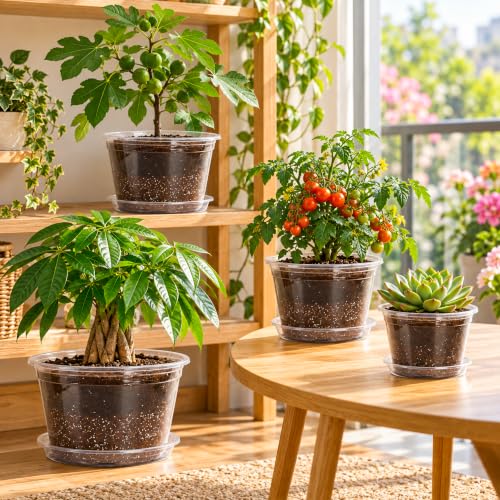 Clear Nursery Pots with Saucers (6/8/10/12 Inch-20Pcs)