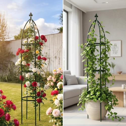100% Metal Garden Obelisk Trellis Heavy Duty 6.3 ft for Climbing Vines (Green / Large)