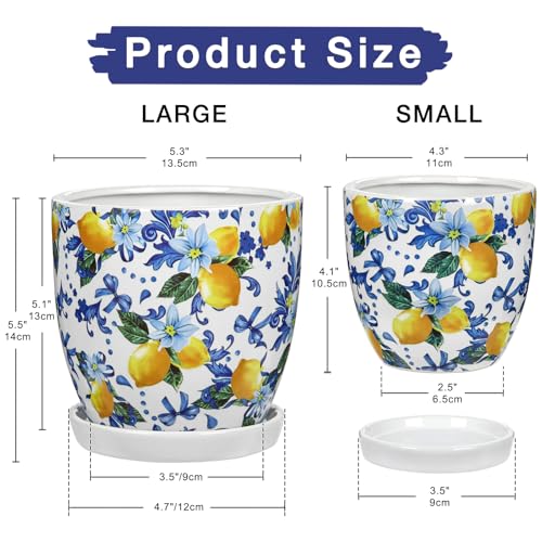 5.3+4.3 inch Ceramic Plant Pots (Lemon Patterns)