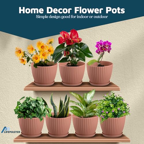 Pink 6 Inch Plant Pots with Drainage & Saucers 3 Pack (3 Count)