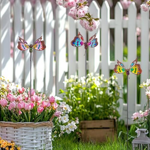 3 Pack Butterfly Decorative Garden Stakes (Butterfly-b)