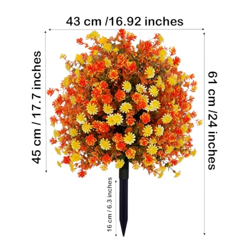 Set of 2 Fall Artificial Mums Ball Topiary Trees Outdoor (Fall)
