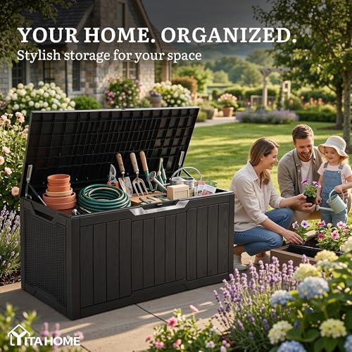 100 Gallon Large Outdoor Storage Box (Black&Sliver / 100 Gallon)